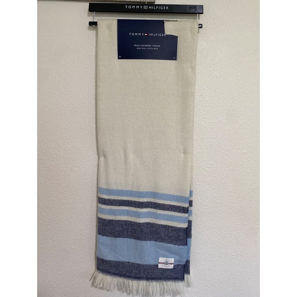 Tommy Hilfiger Faux Cashmere Throw Blanket 50x70, Multicolor Fringe